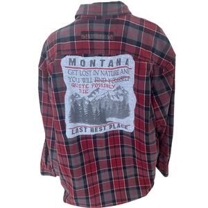 Montana Camping Plaid Flannel Shirt XL Upcycle Unique Last Best Place Outdoors